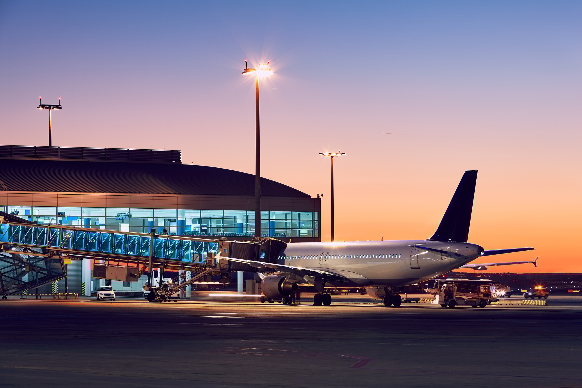 Airport at the colorful sunset Airport at the colorful sunset